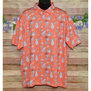 Nicklaus Eco Choice Golf Polo Shirt Mens XXL Orange & Blue Flamingo Print Beach